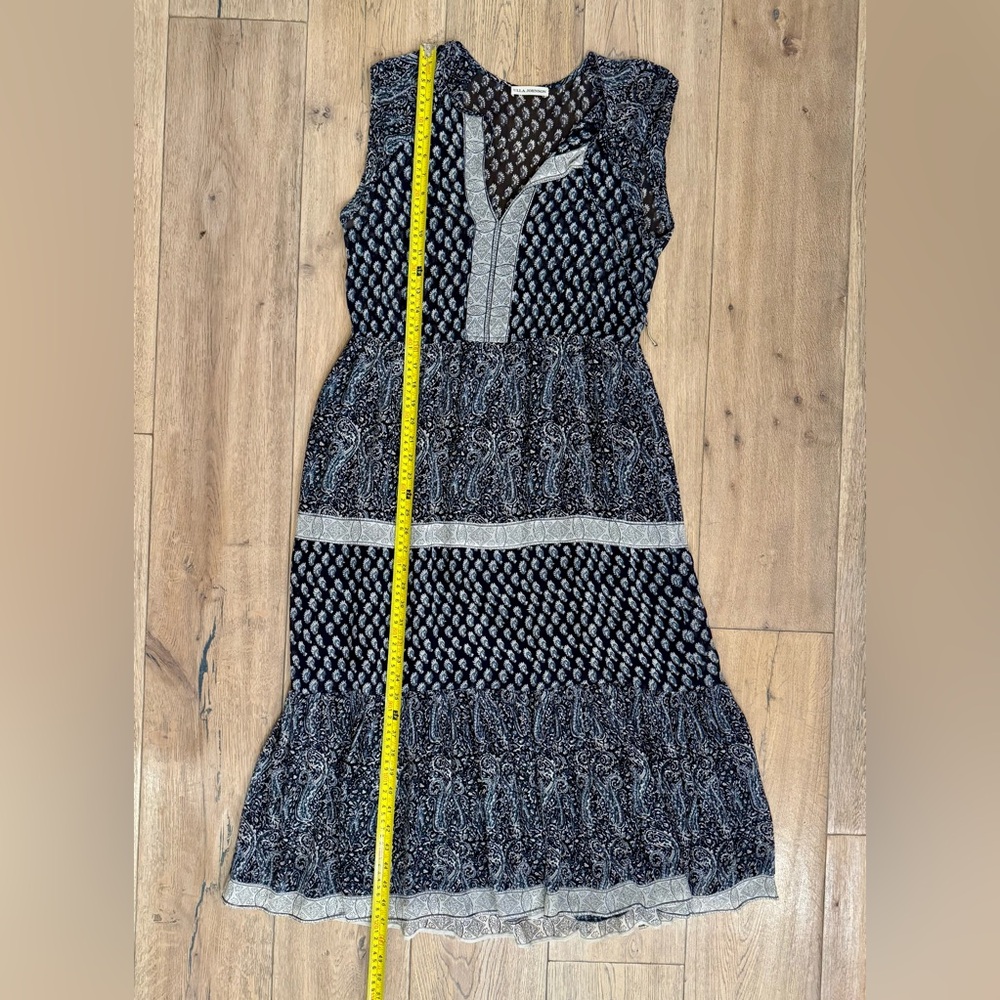 ULLA JOHNSON: Silk Georgette Tropez Paisley Dress in Navy, Size 6 - Picture 9 of 10